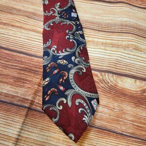 Men's TABASCO Embossed Shrimp Filigree Red Blue TIE 100% Silk MADE IN USA